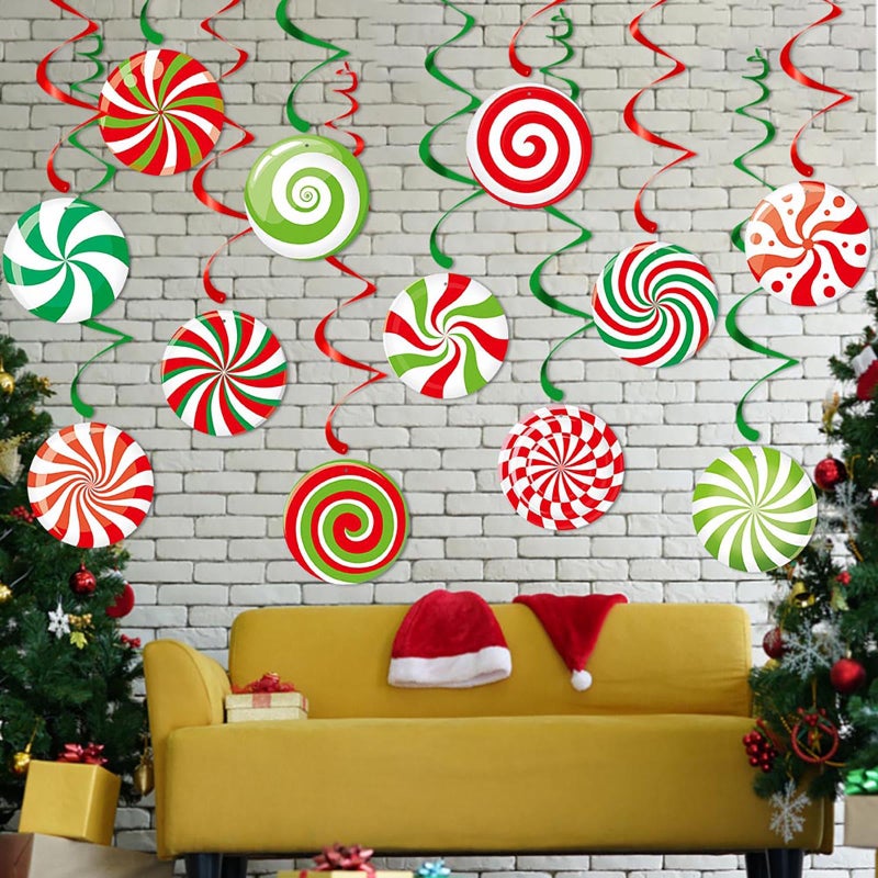 Hugtmr Christmas Candy Party-Decorations Garland Banners - 12Pcs Green Red White Streamers Hanging Swirl,Baby Shower Birthday Wedding Ornaments Classroom Supplies Decor Hugtmr - Image 4